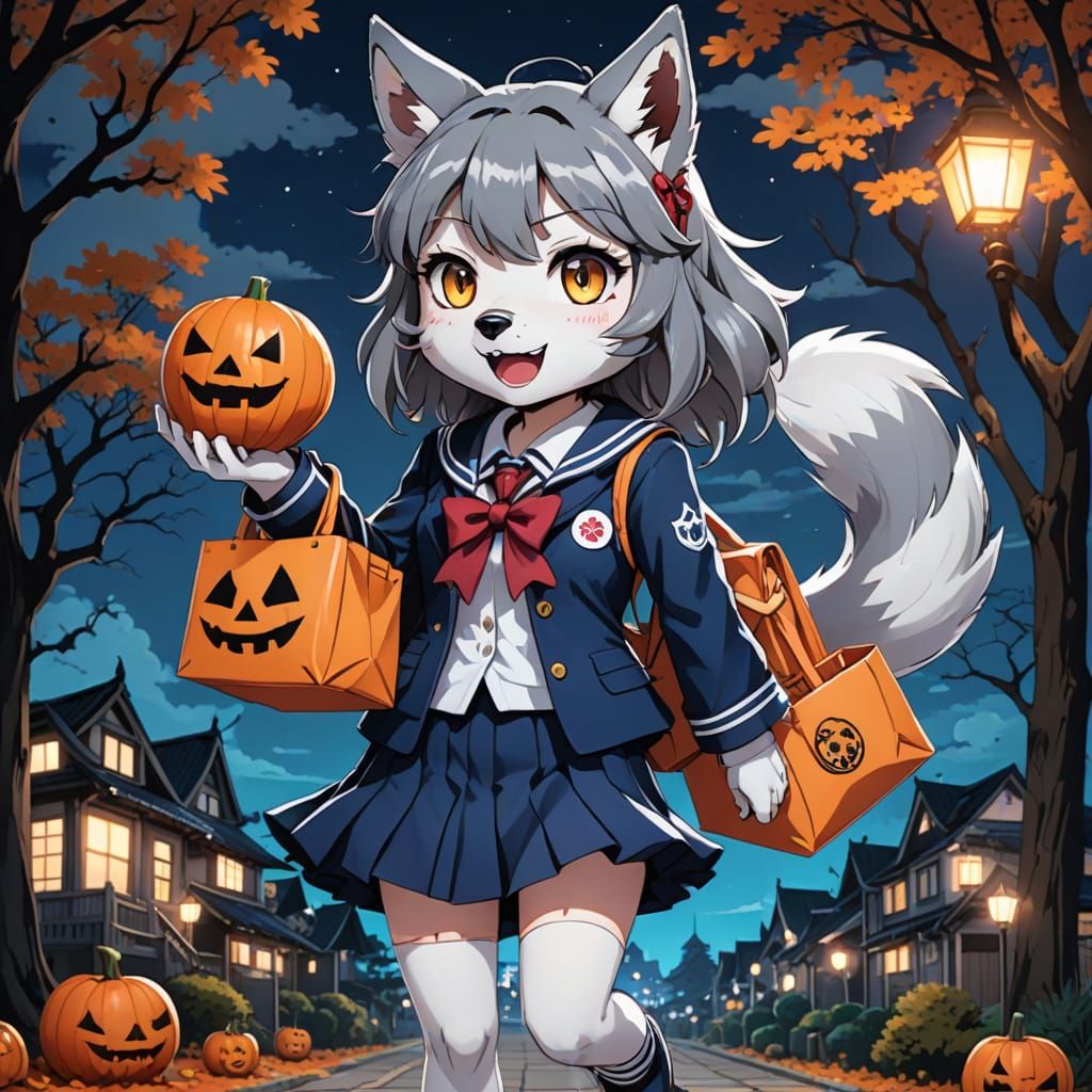 Wolf Girl in Sailor Suit Trick-or-Treating