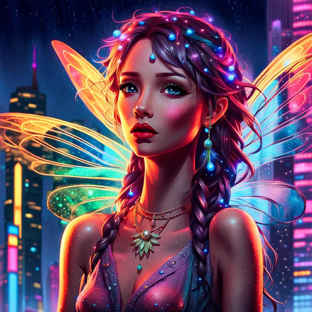 Lost Fairy in Neon City, Digital Comic Art
