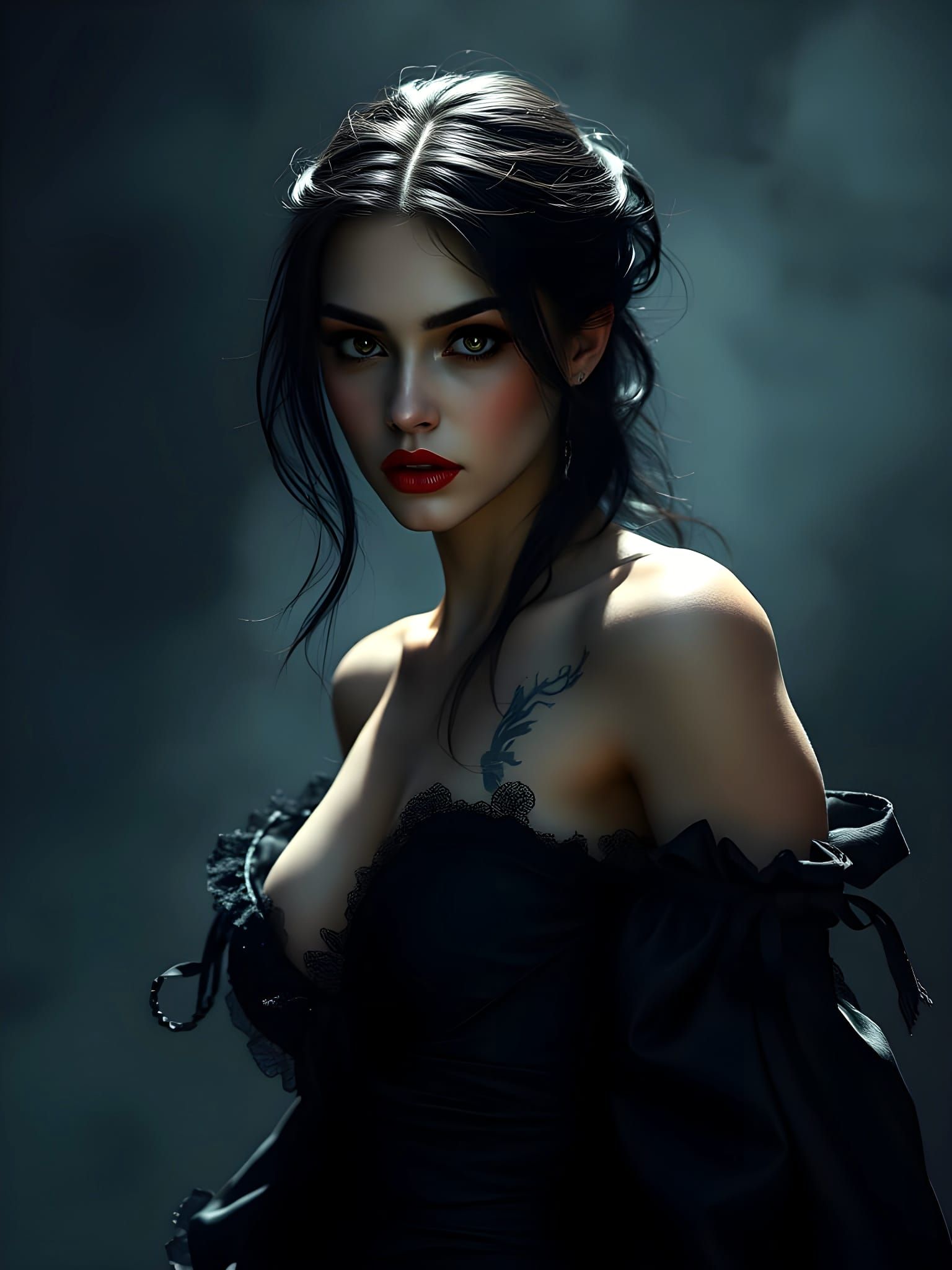 Hyperrealistic Vampire Woman in Gothic Style