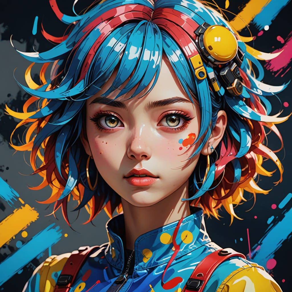 Vibrant Anime Girl in Bold Pose