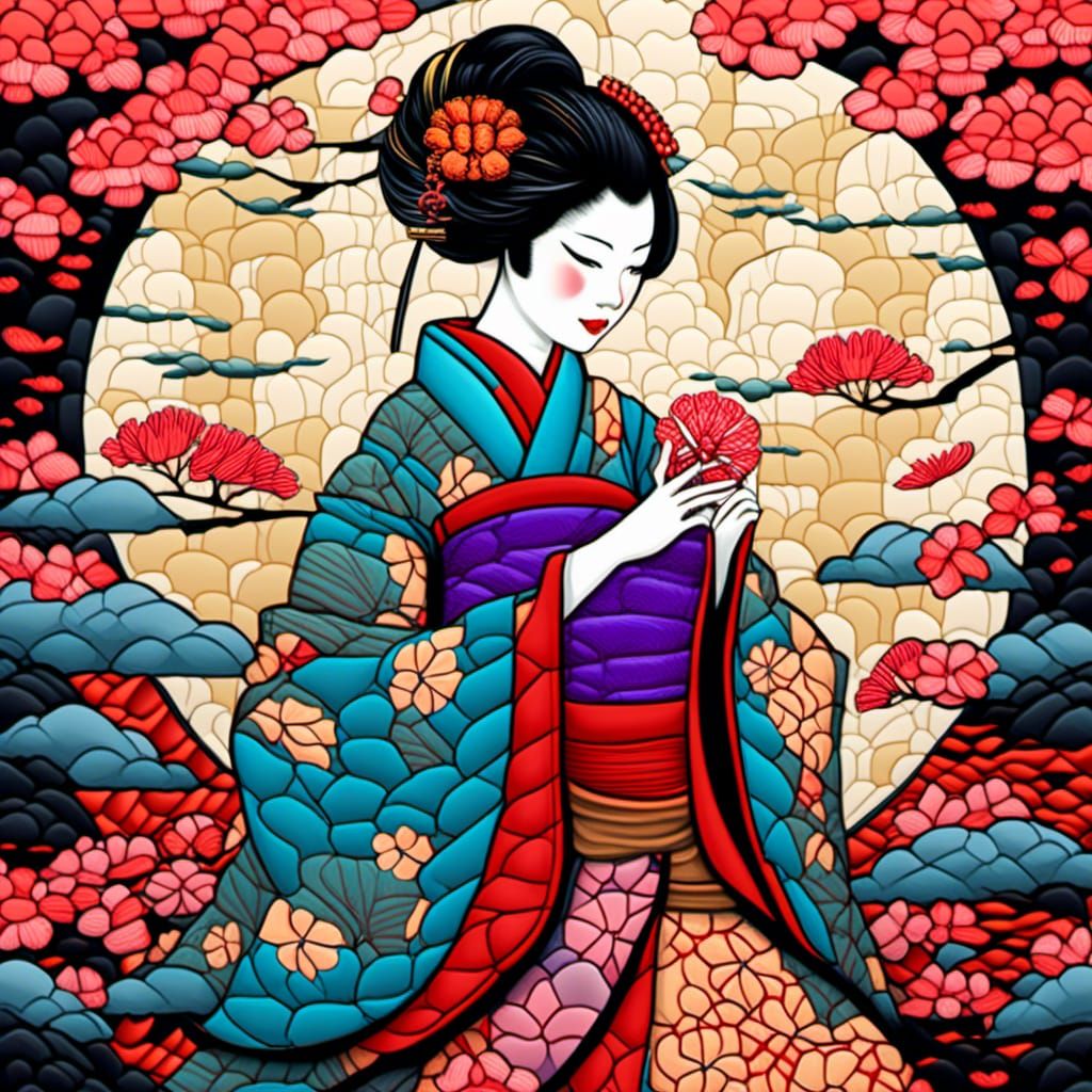 Geisha Portrait in Style of Bisa Butler