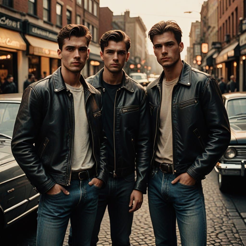 Young Men on Street in Vintage Film Noir Style