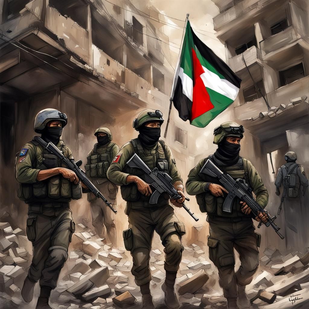 Israel and Palestine Flags in Urban Warfare