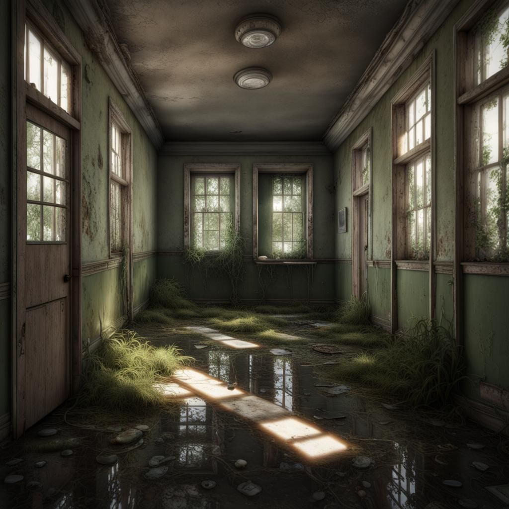 Desolate Asylum Corridor in Photorealistic Style