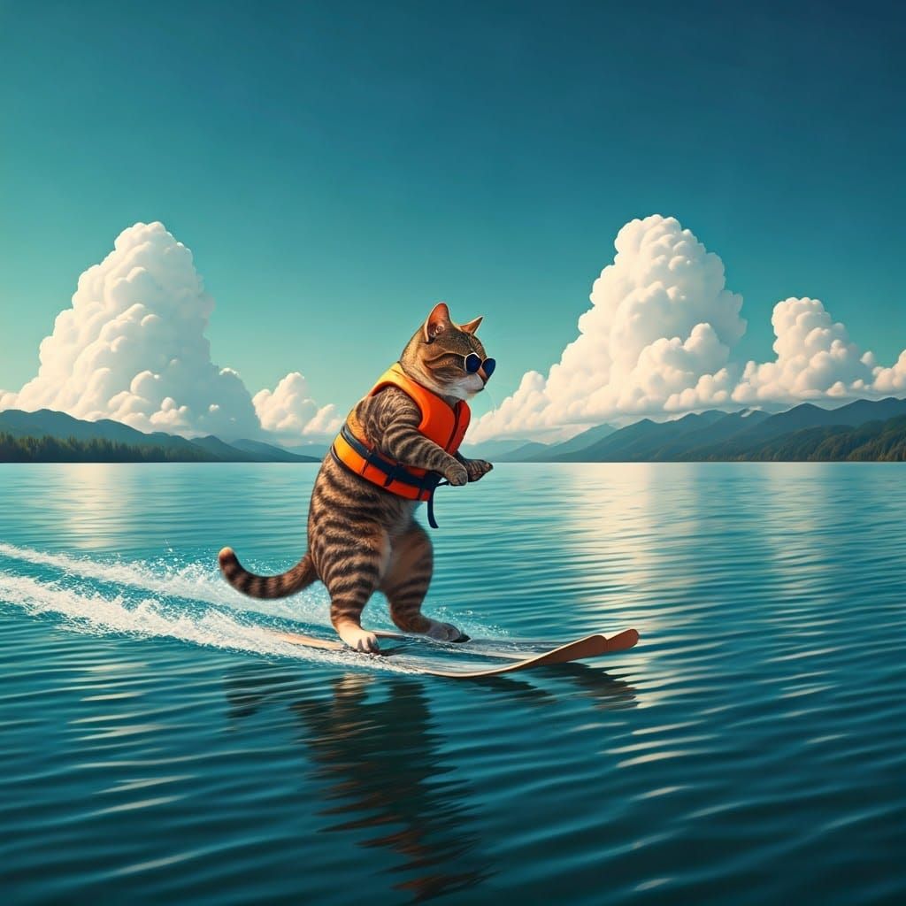 Surreal Cat Defies Gravity on Turquoise Waters