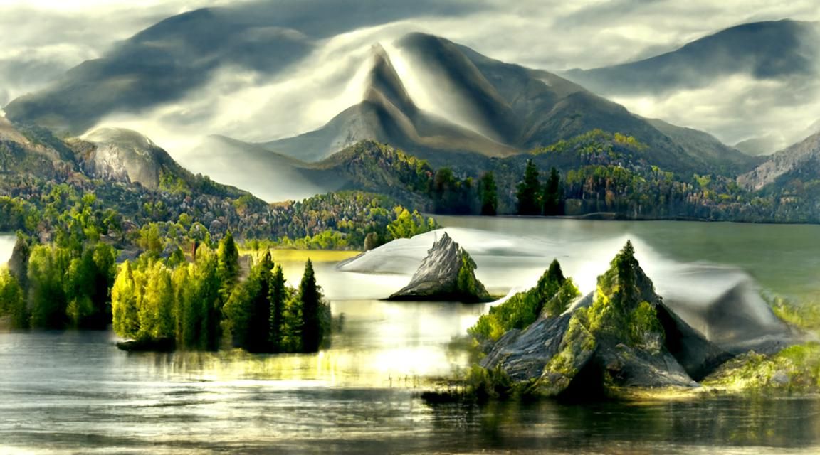 Serene Lake Reflects Mountain Range Vista