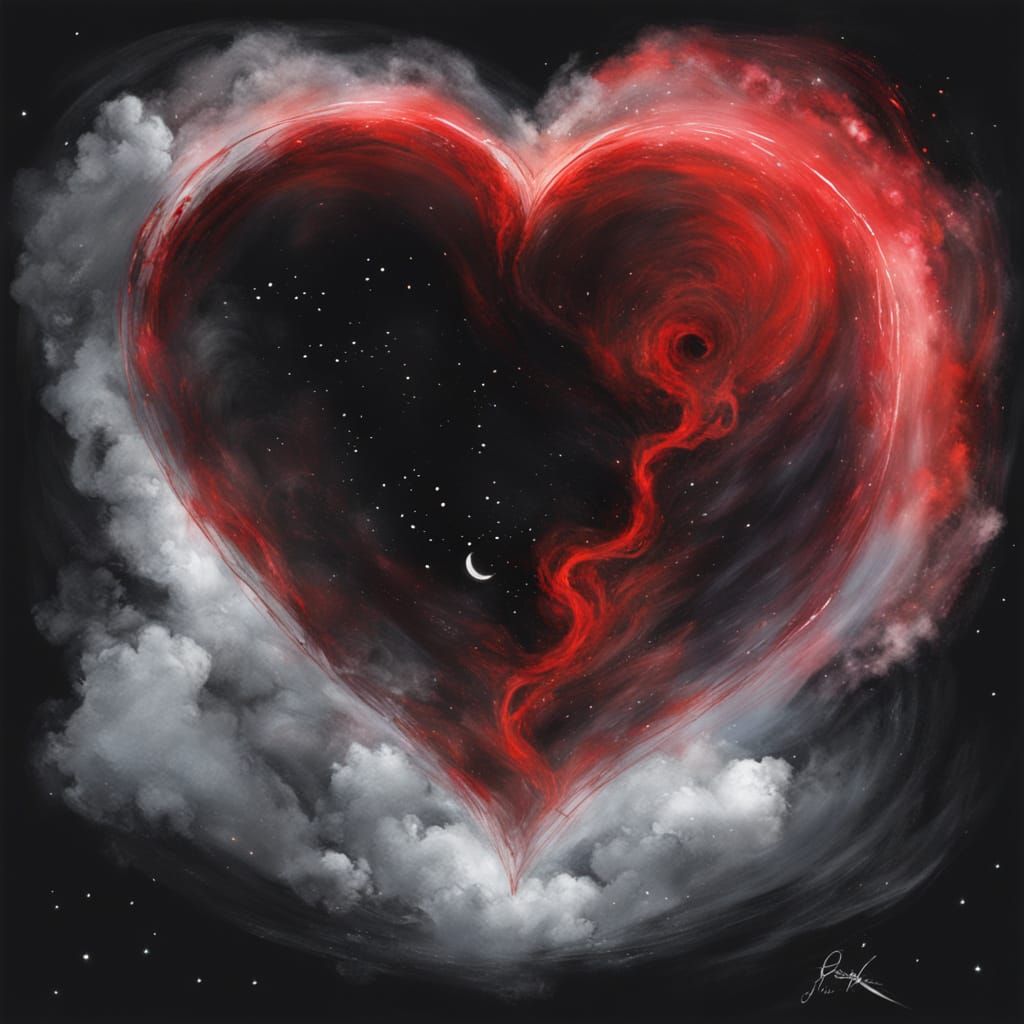 Glowing Ethereal Heart in Cosmic Night Sky