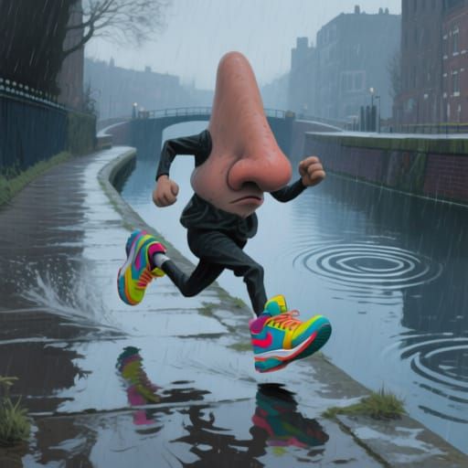 Anthropomorphic Nose Runs Energetically in Urban Concept Art...