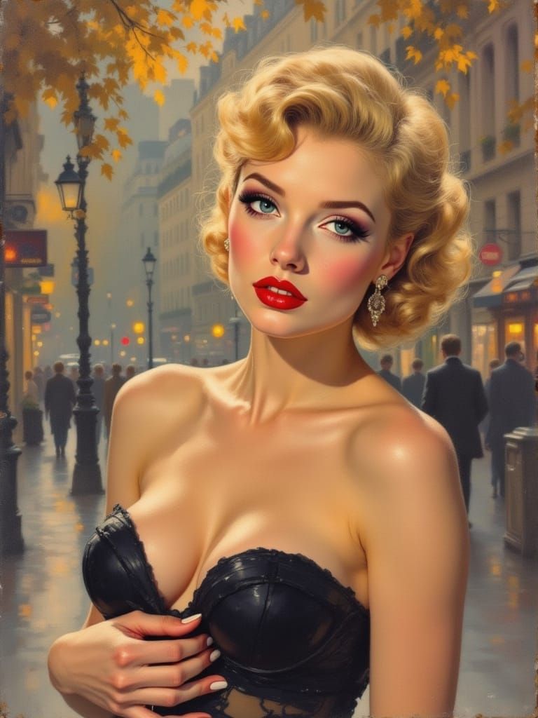 1950s Pin Up Woman Makes Bold Eye Contact
