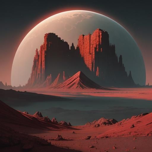UFO Station on Mars with Alien Life, Sci-Fi Art