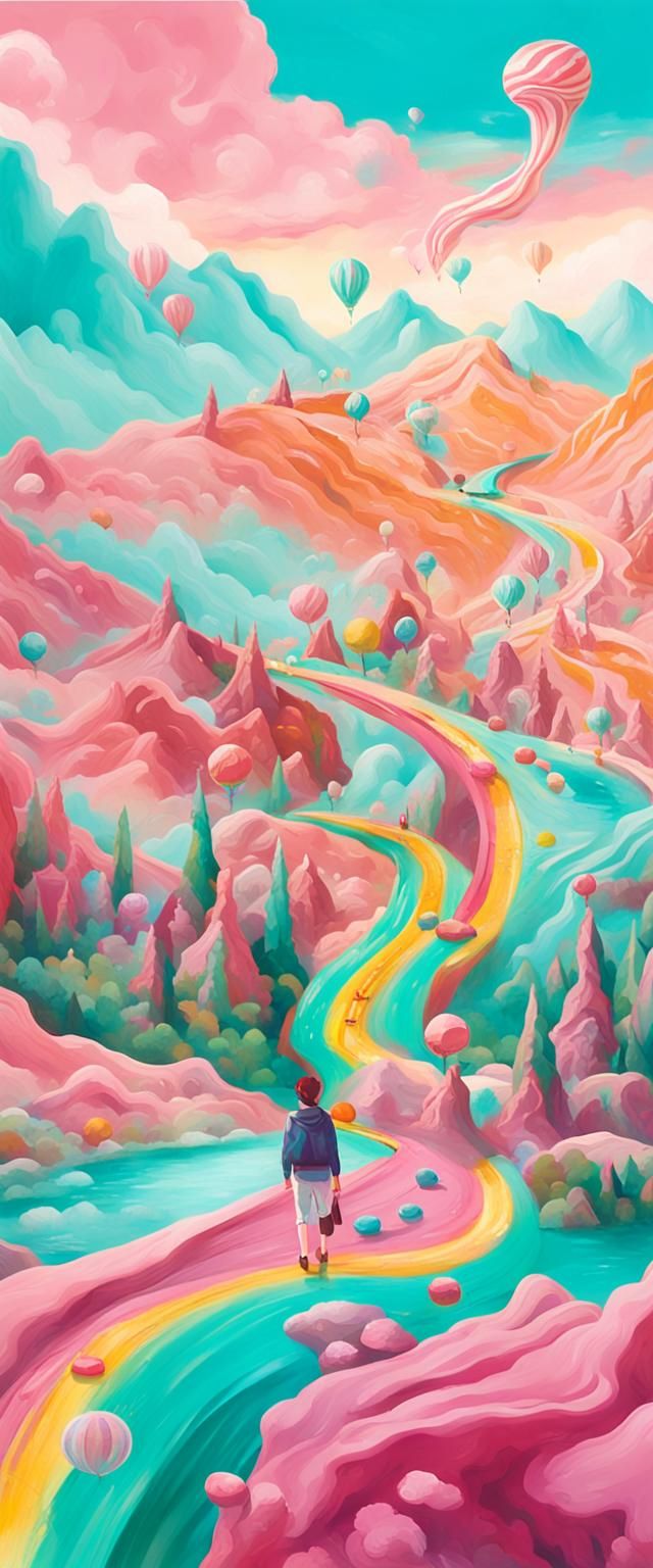 Candy Land Traveler in Gouache Painting Style