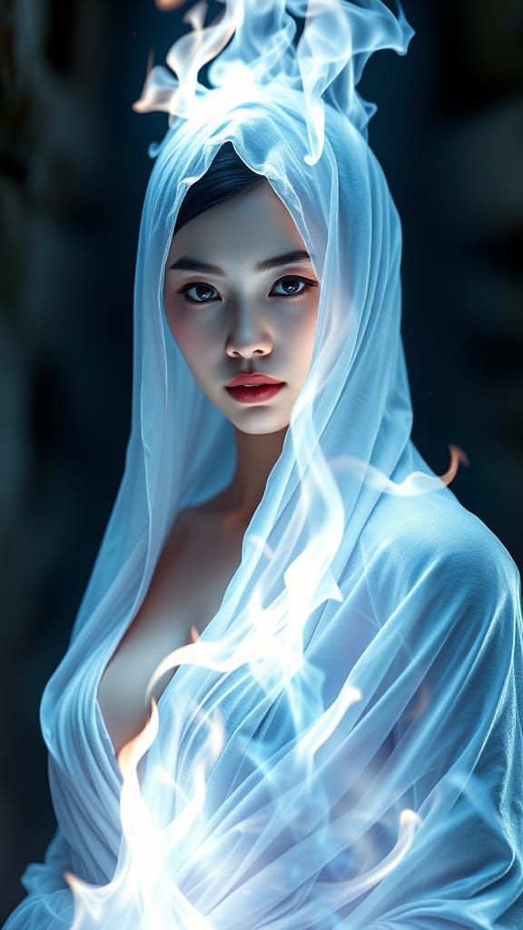 Enchanting Vietnamese Woman in Ethereal Flames