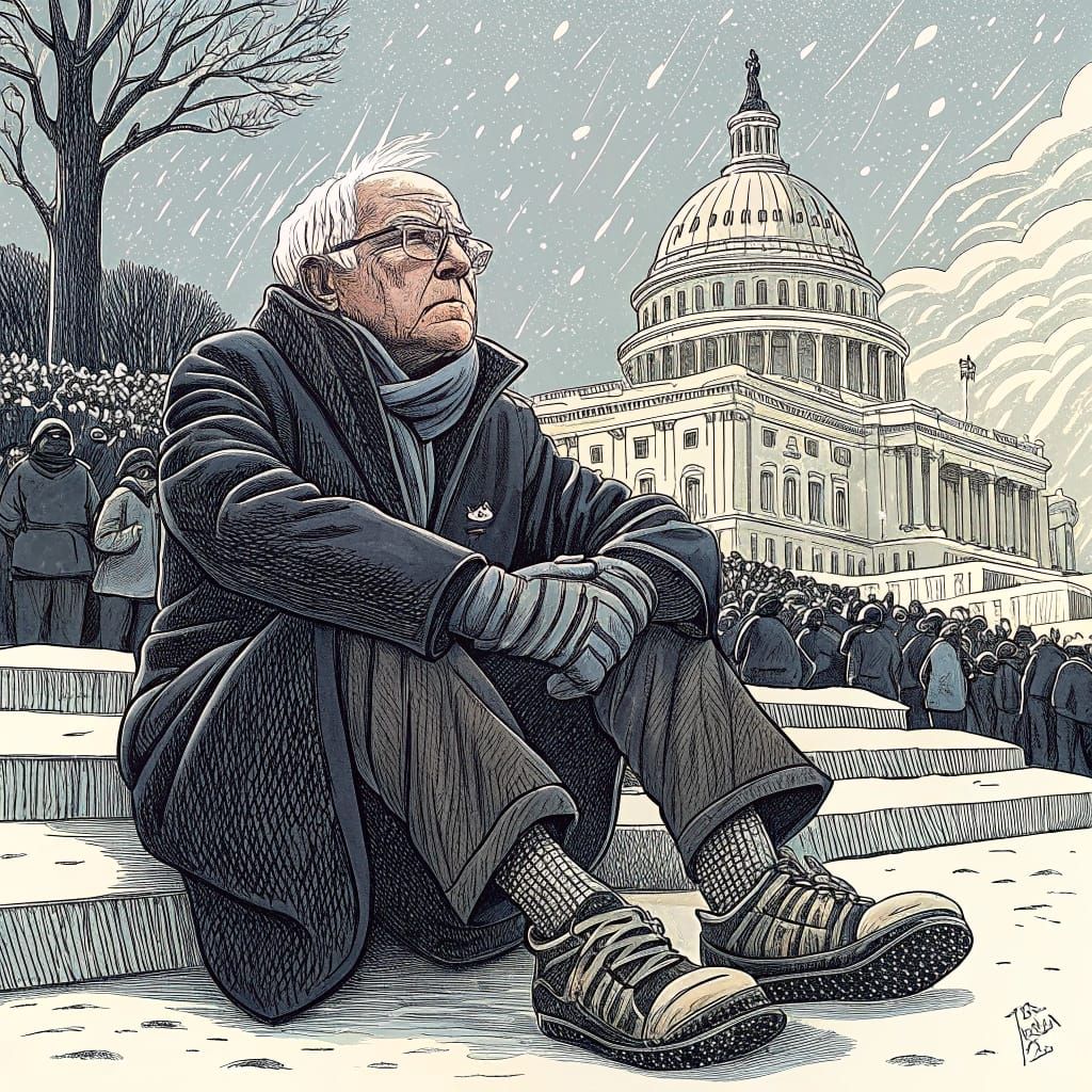 Bernie Sanders in Woodcut Tattoo Style