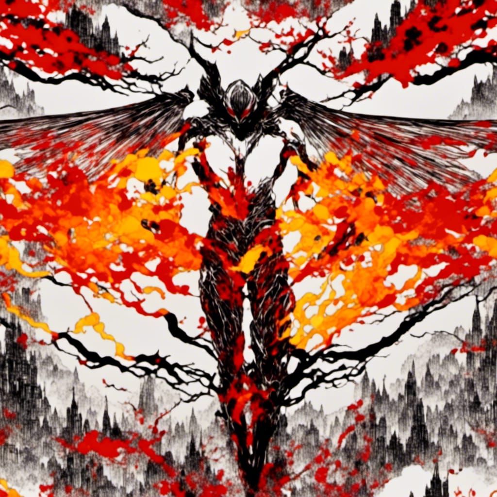 Vampire Emerges in Fiery Ukiyo-e Scene