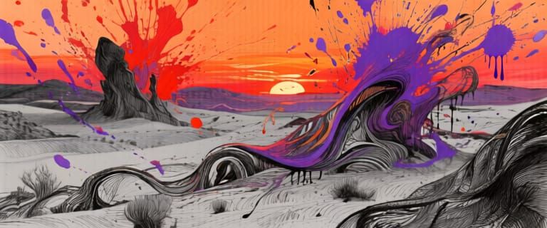 Abstract Desert Sunset in Mixed Media Style