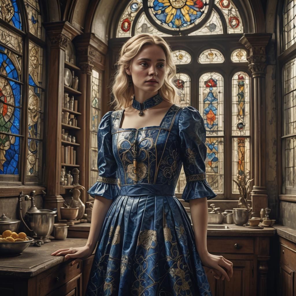 Victorian Girl in Delft Blue Dress: Digital Matte Painting