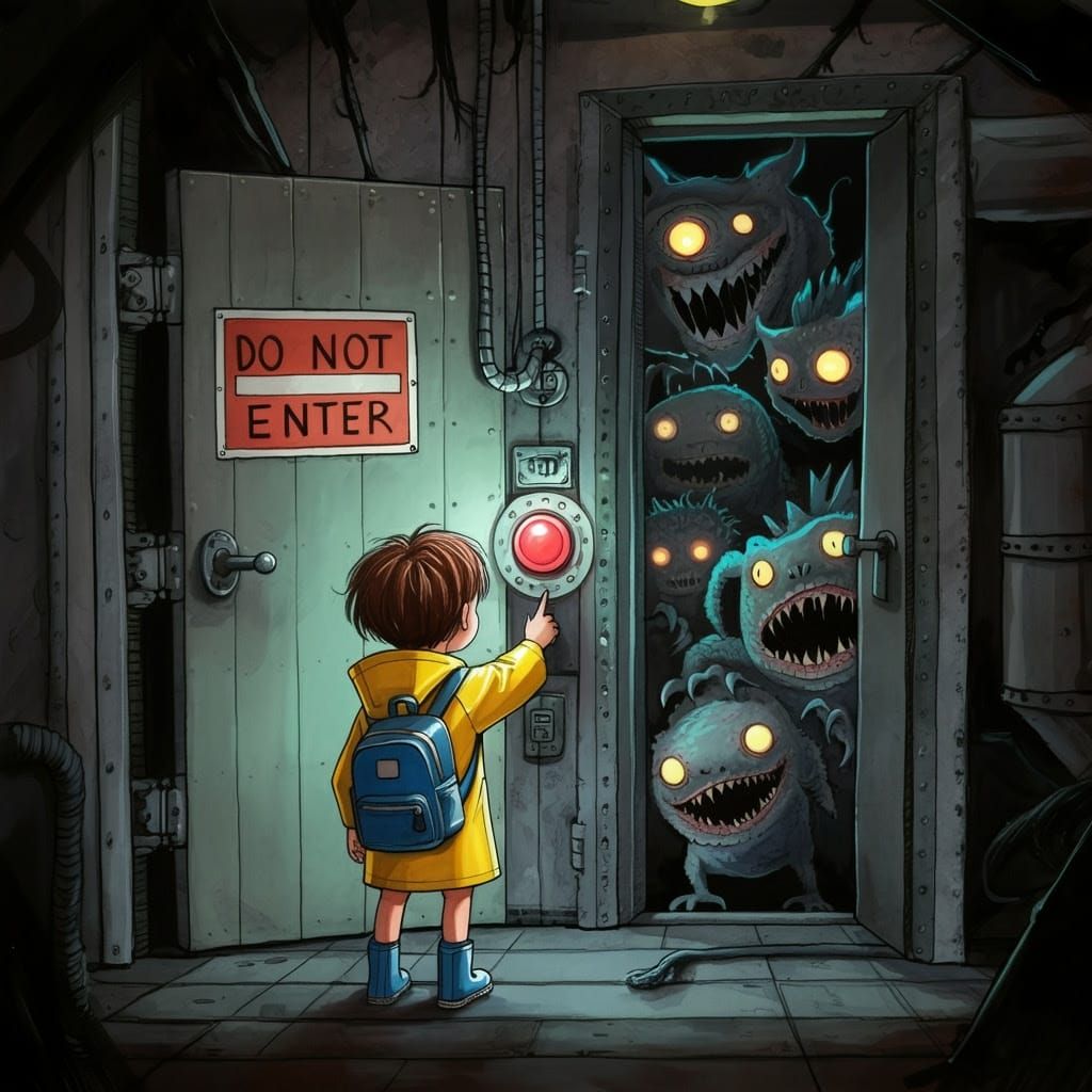 Mischief in a Whimsical World: A Curious Child and Fiery Mon...