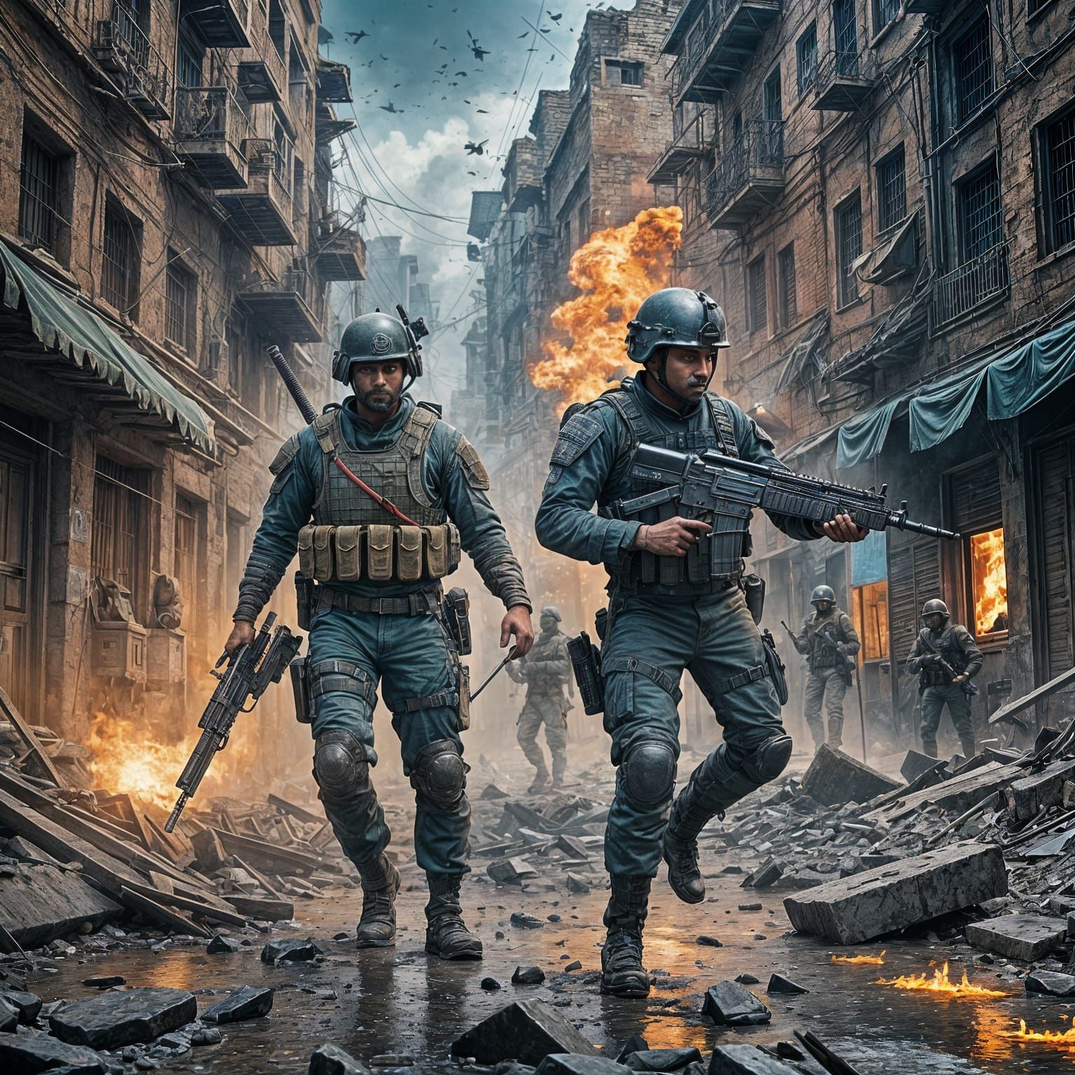 Indian Soldier in SWAT Gear: Detailed Matte Painting