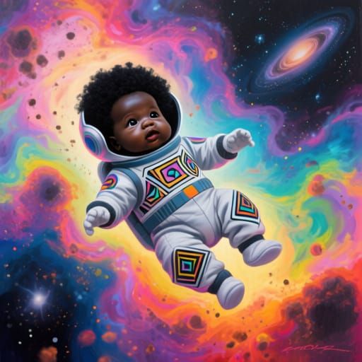 Astronaut Baby Floating in Vibrant Nebula