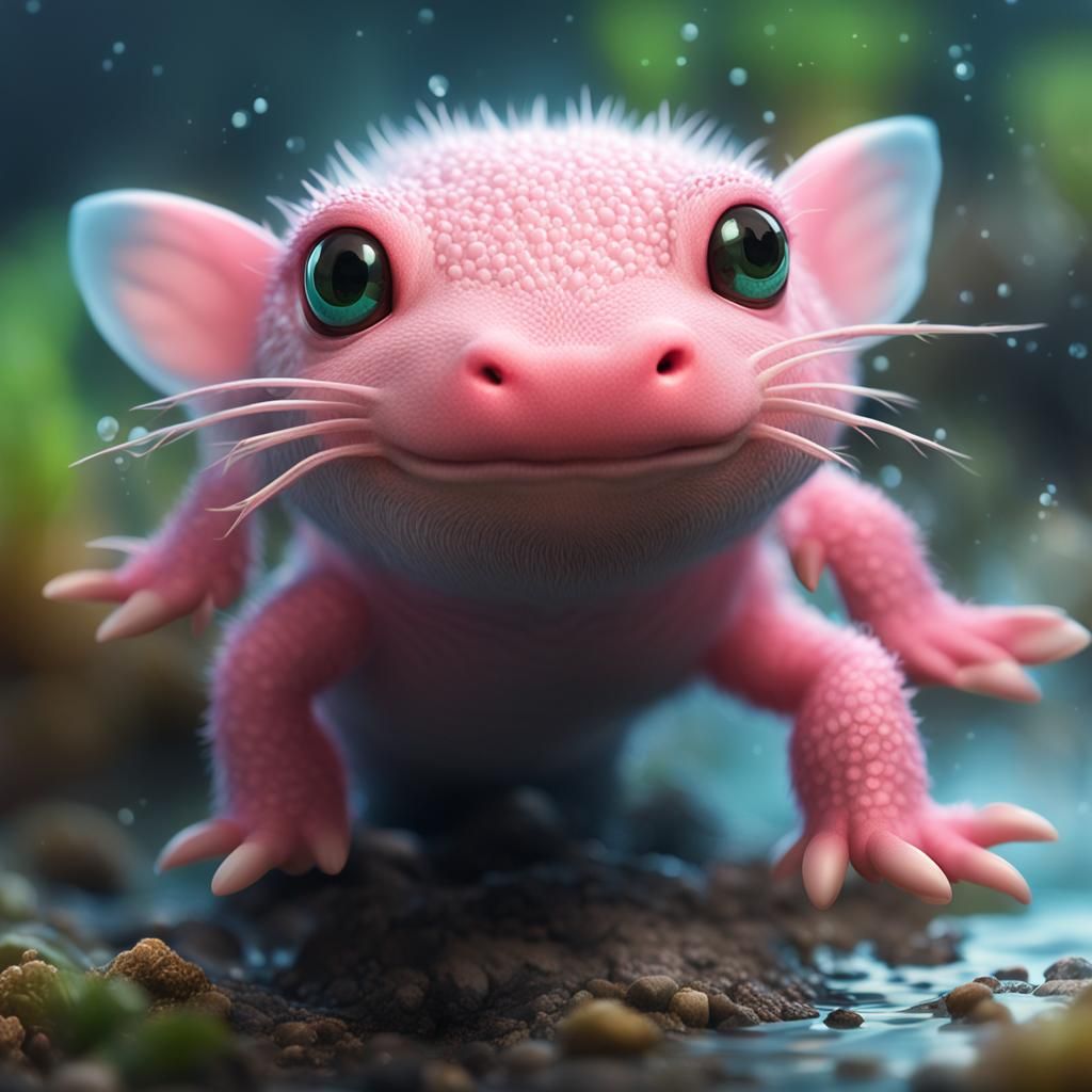 Detailed Macro Photo of an Adorable Baby Axolotl