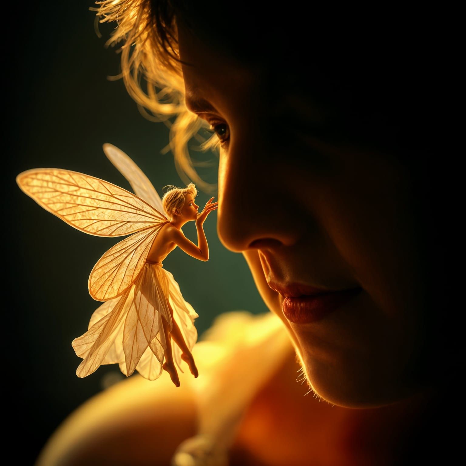 Macro Fairy Whispering Secrets, Cinematic Film Still