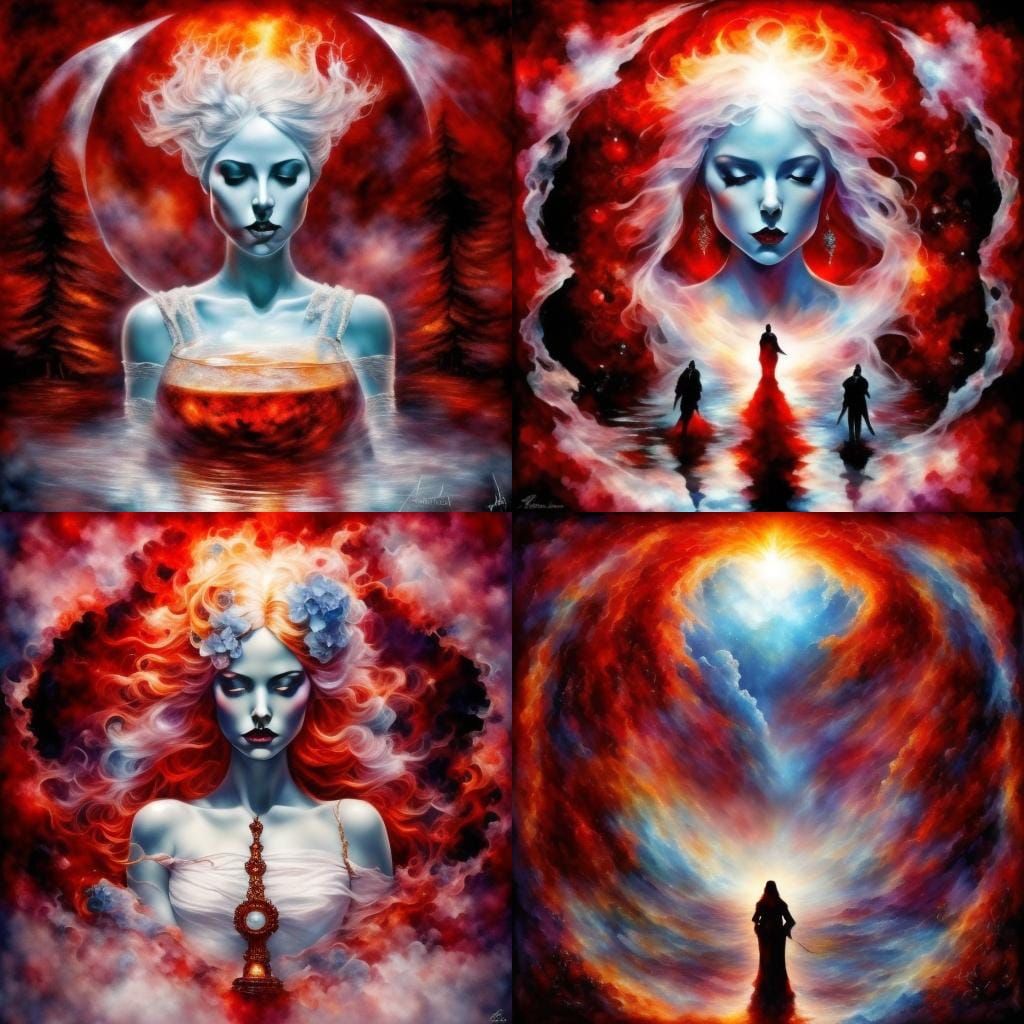 Ethereal Vampire Mirage in Fractal Alcohol Ink Style