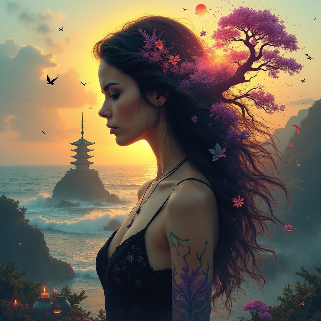 Dark Fantasy Maiden in Lavender Dreamscape