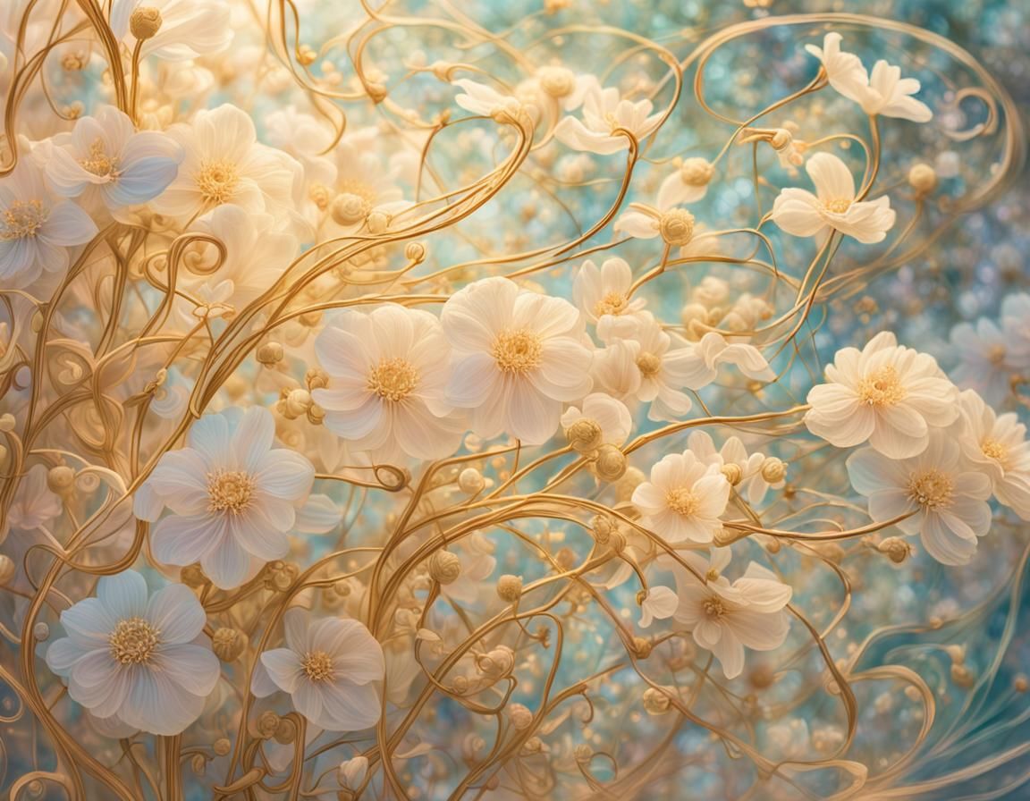 Dreamy Art Nouveau Flowers in Pastel Light
