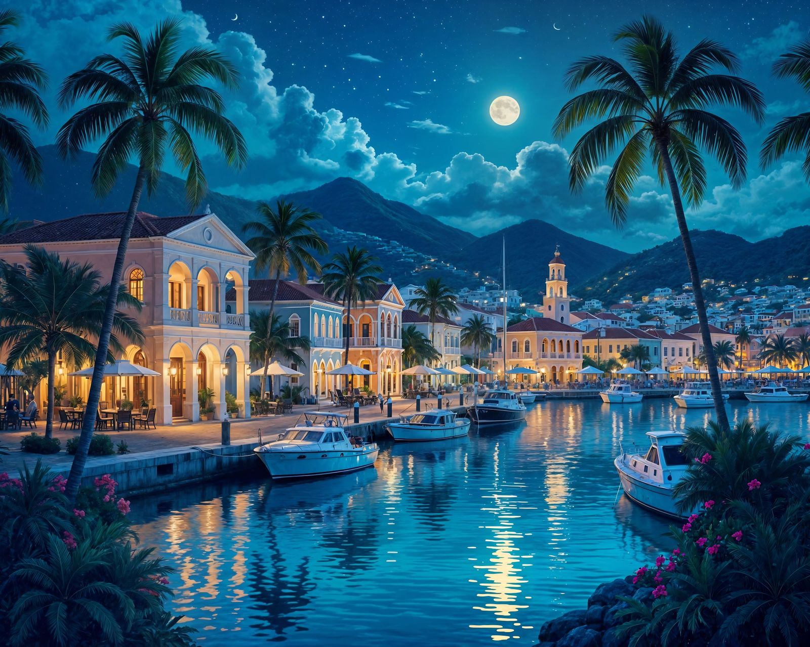Philipsburg Waterfront at Dusk: Digital Matte Painting