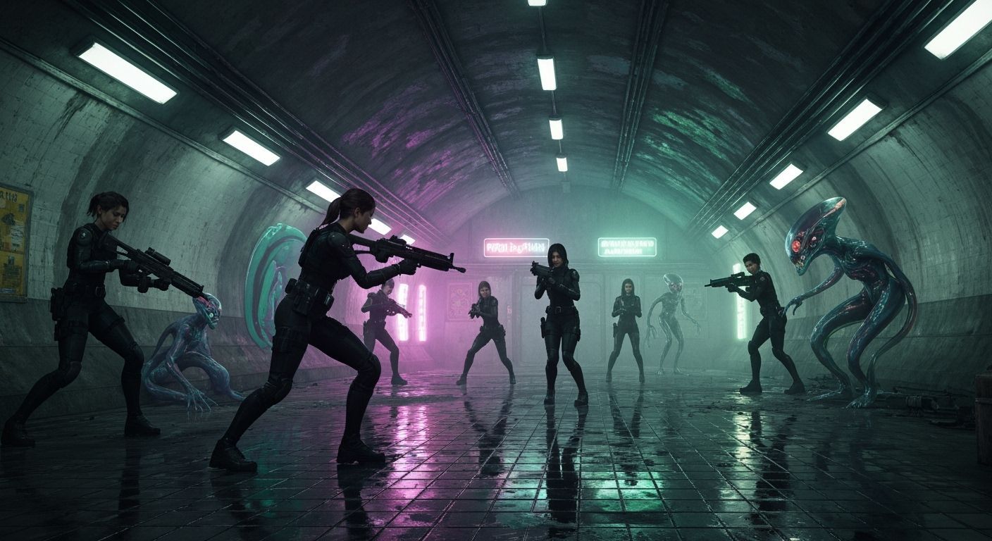 Tactical Agents Face Shapeshifting Aliens in Neon Subway