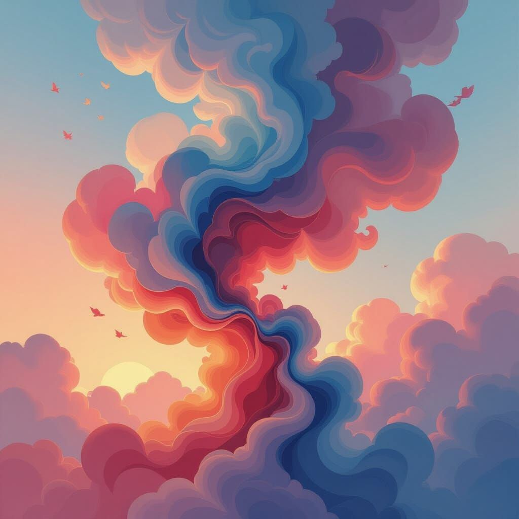 Ornate Clouds Swirling in Vibrant Pastel Sky