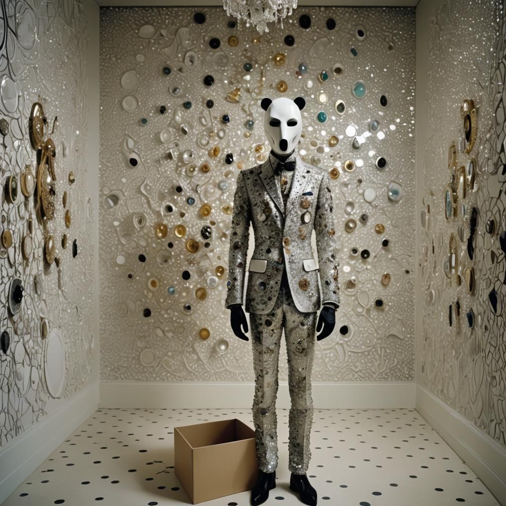 Surreal Jewel-Encrusted Figure in Dreamlike Setting