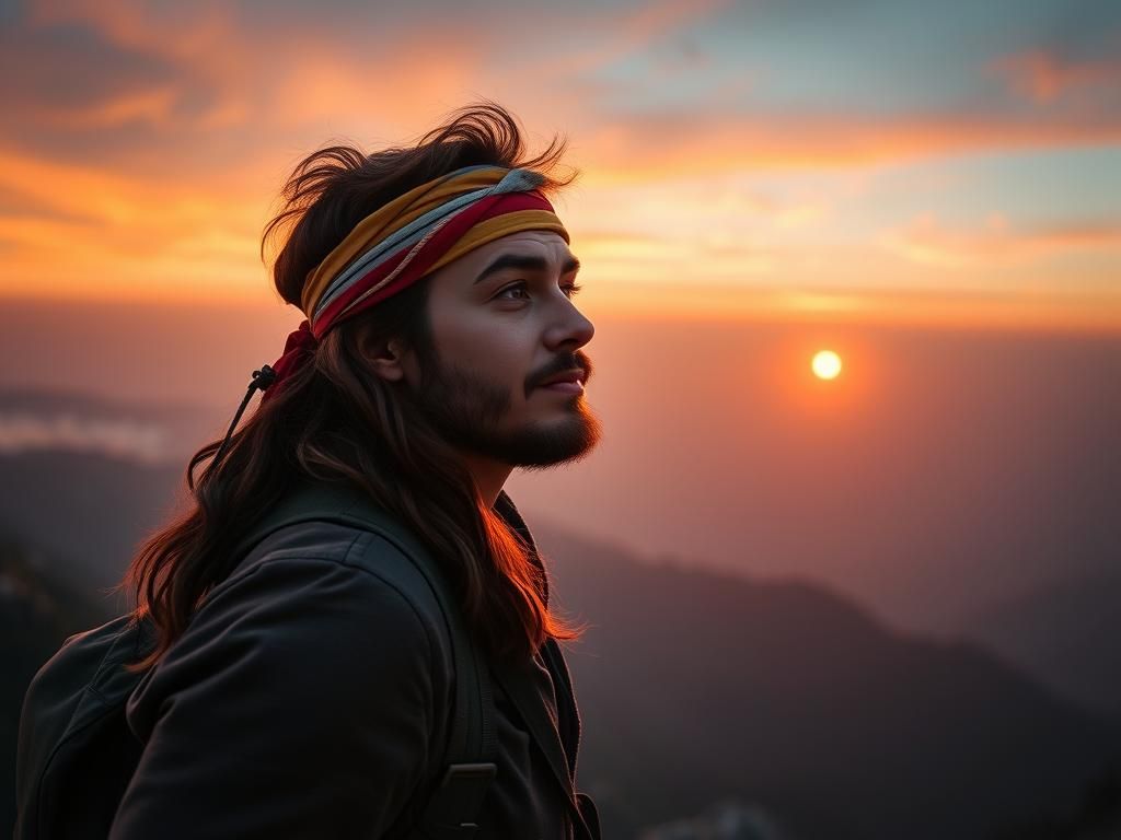 Empowering Mountain Sunset: Hyperrealistic Portrait