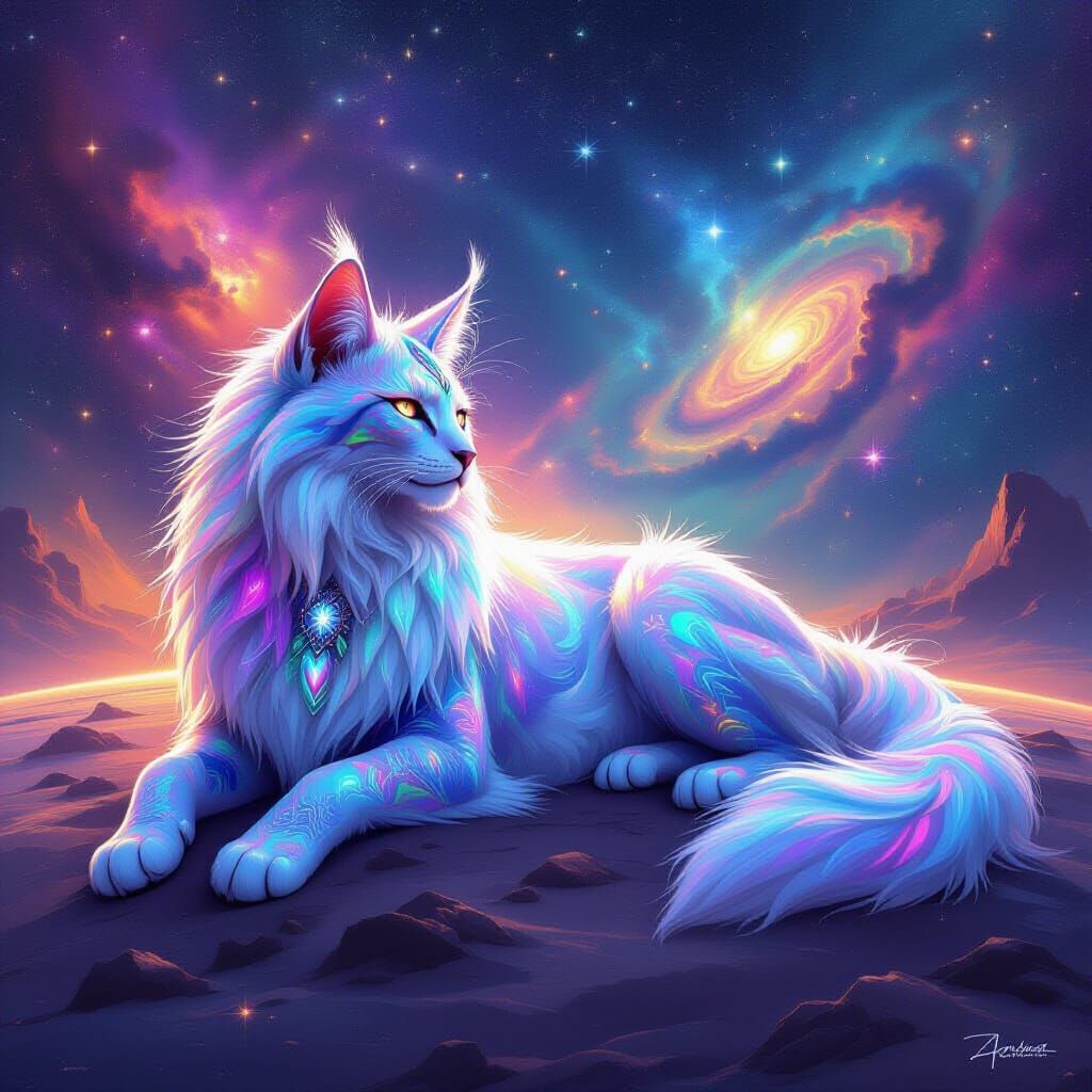 Celestial Sphinx on Distant Planet with Cosmic Glow