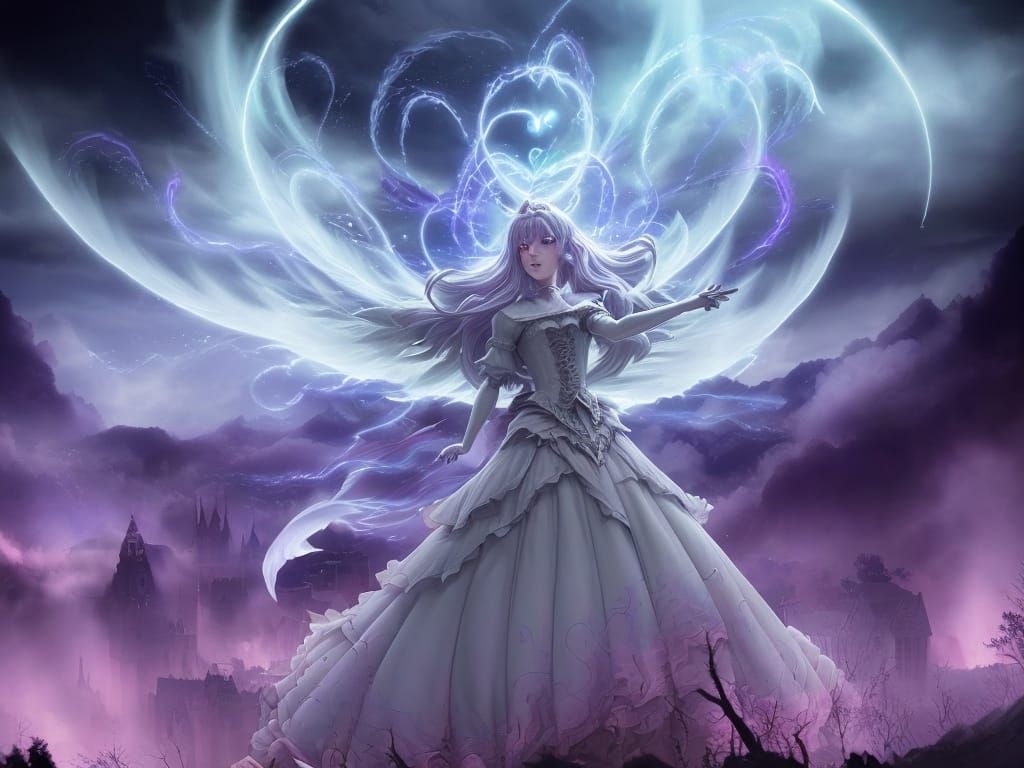 Spectral Being Conjuring Song in Shadowy Anime Realm