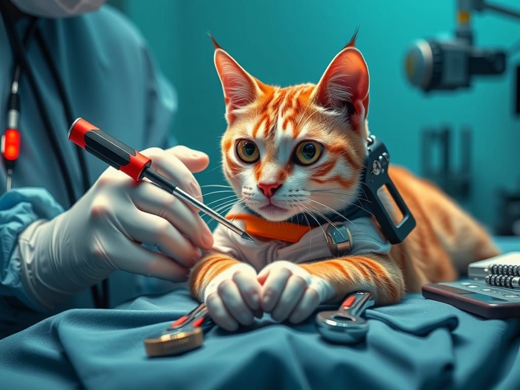 Cyber Animal Vet Operates on Cyberpunk Cat