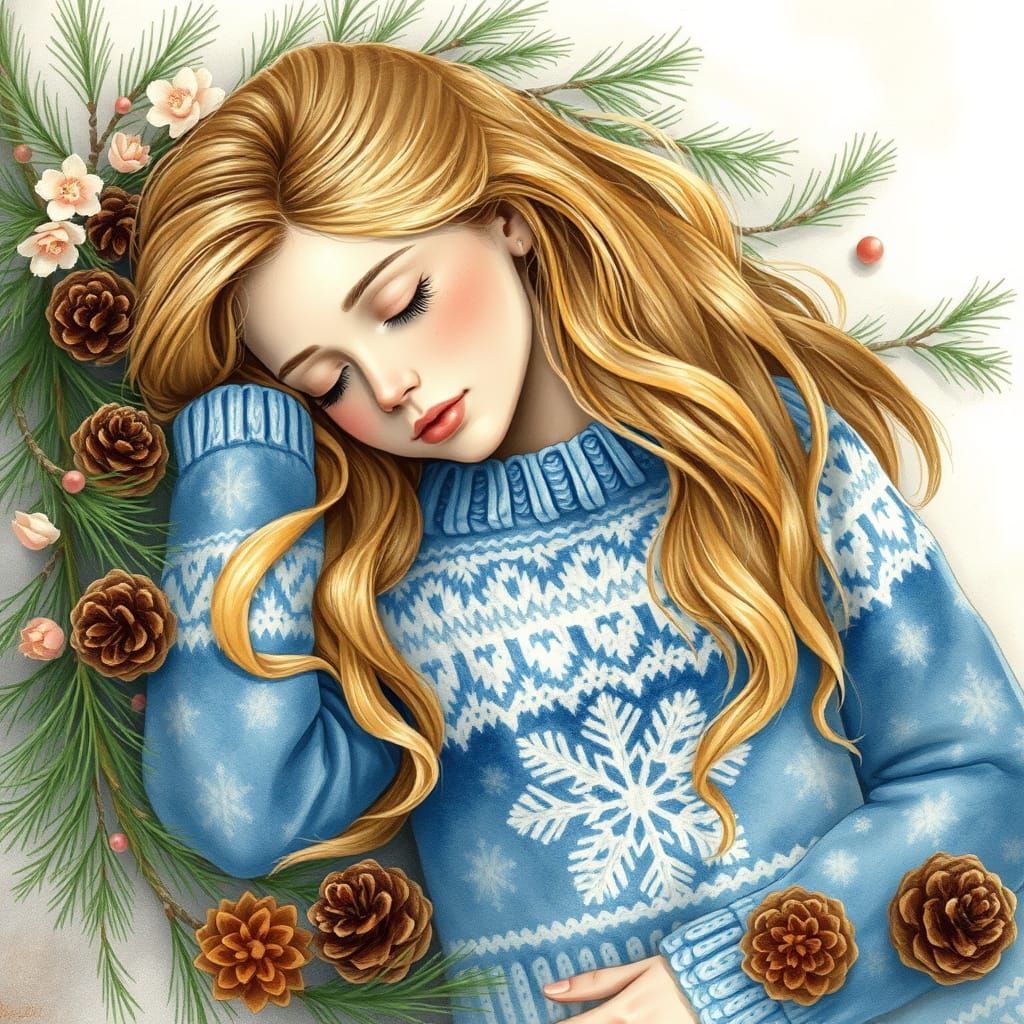 Peaceful Sleeping Woman in Watercolor Style