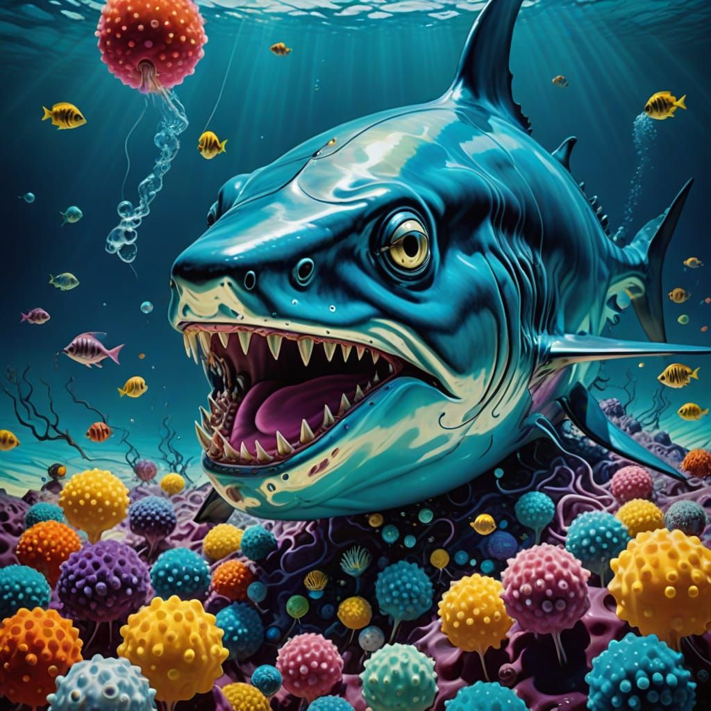 Surreal Jelly Shark with Candy, Salvador Dali Style