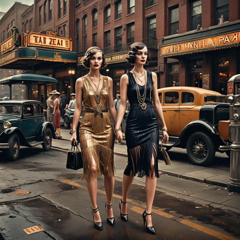 Flapper Girls Exit Bar in Art Deco Style