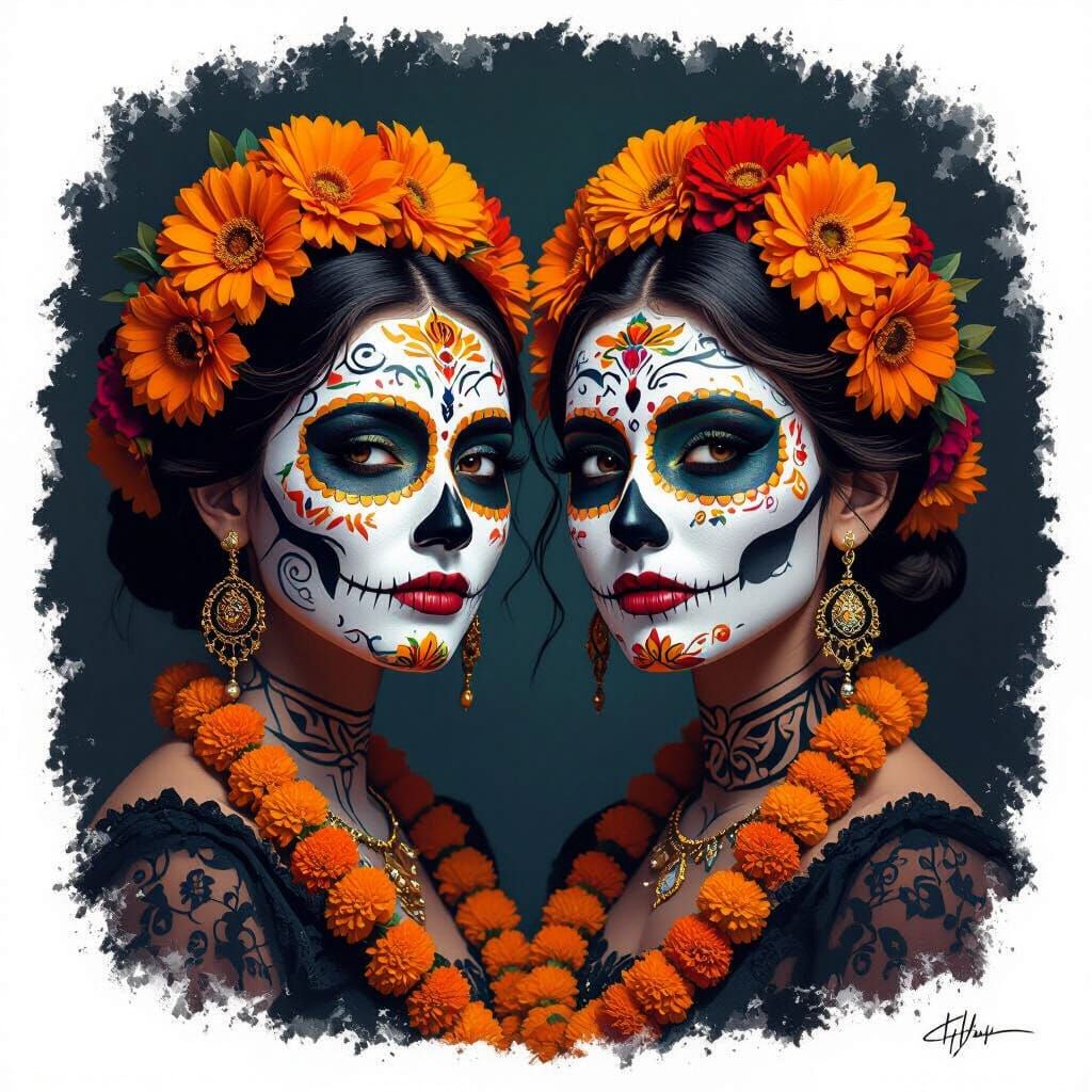 Day of the Dead Double Portrait with Sugar Skull Makeup
