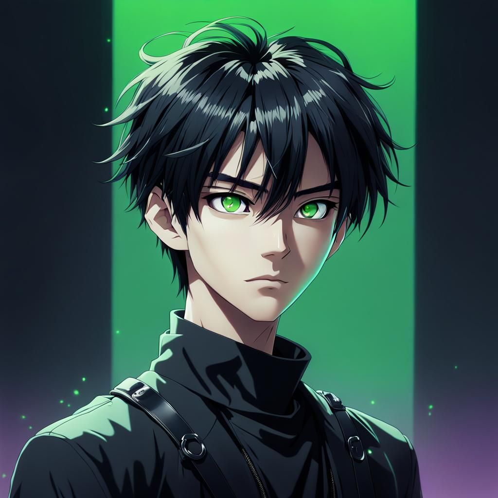 Handsome Anime Boy with Green Eyes in Digital Art