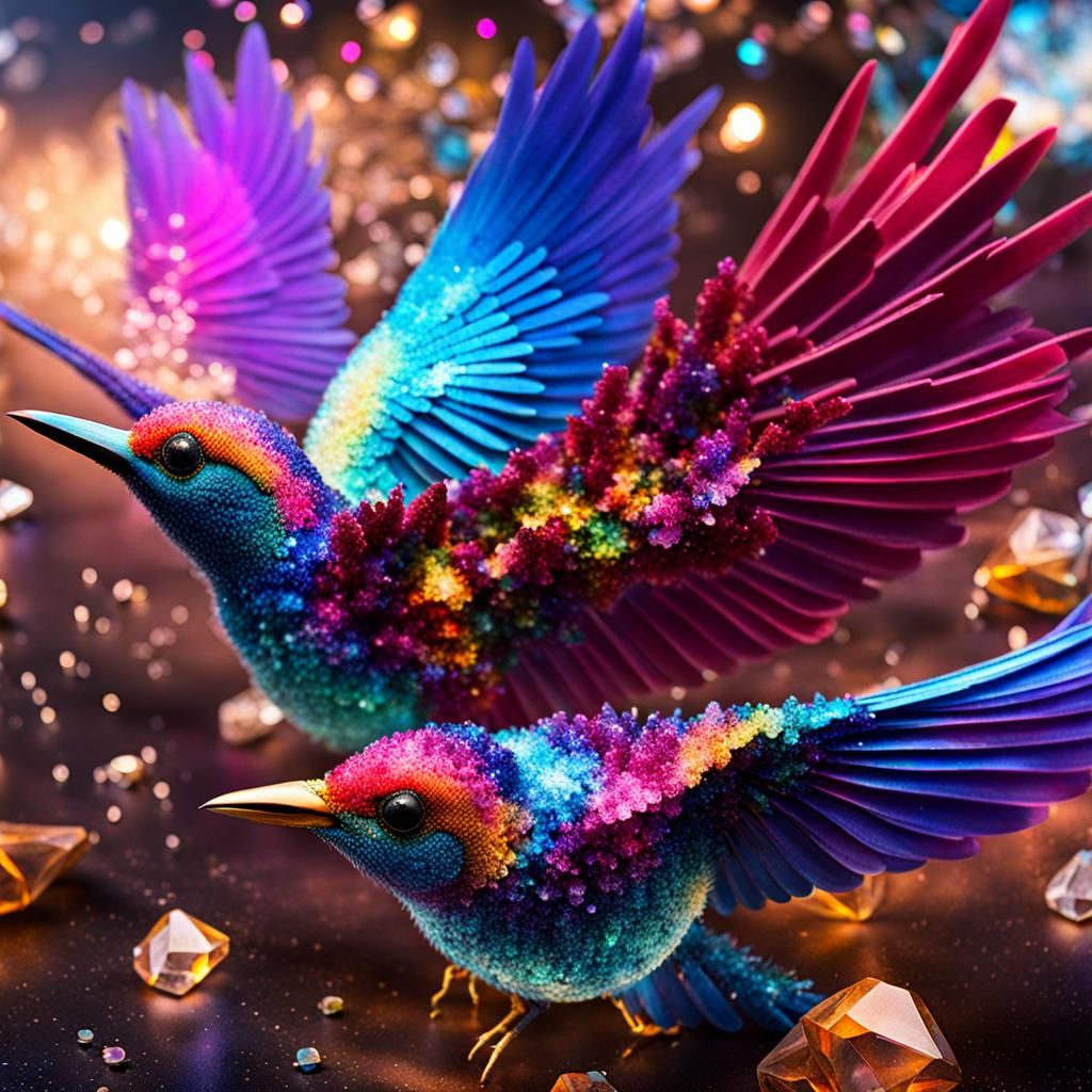 Crystal Birds Exploding into Galaxy