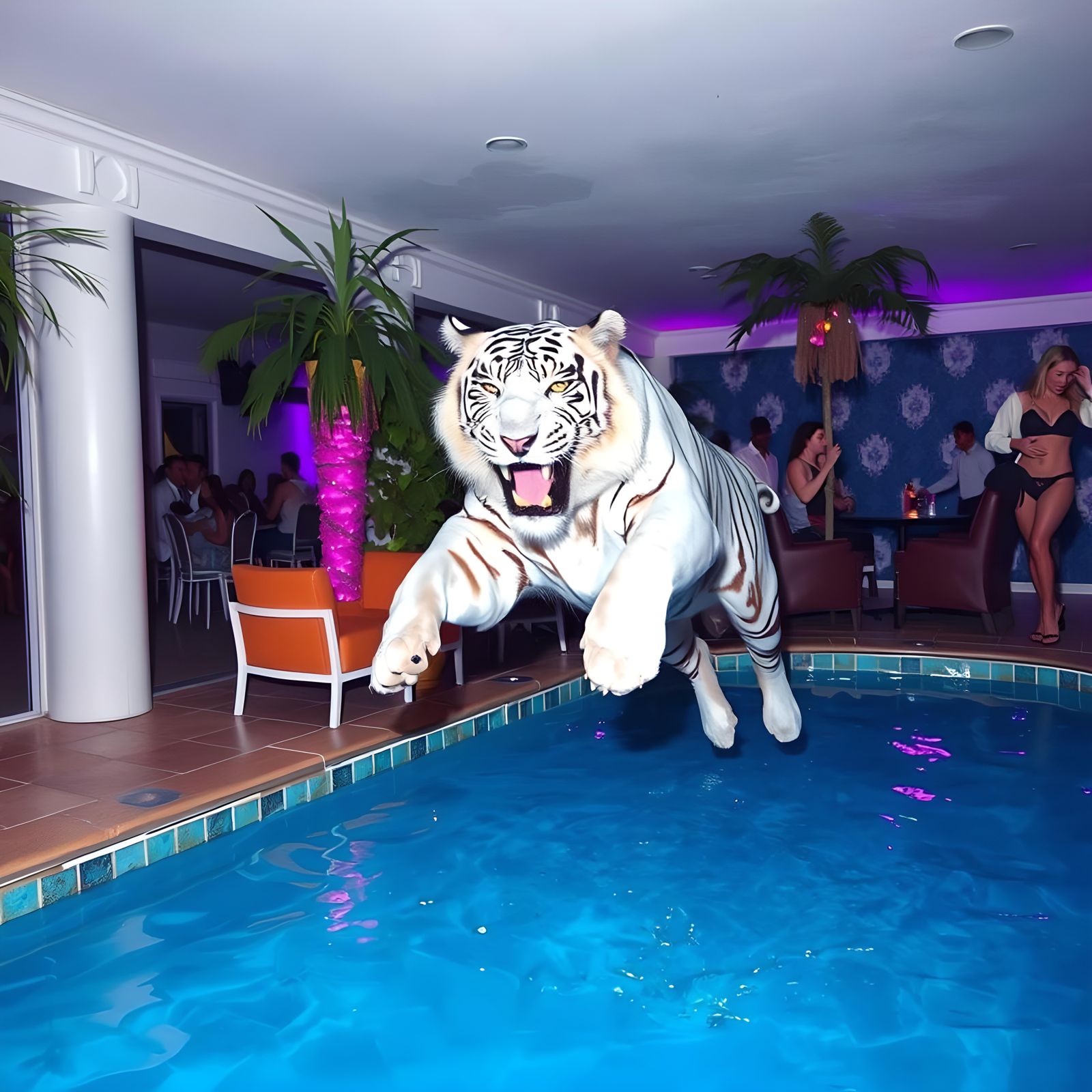 White Tiger Dives into a Neon 90s Pool Party