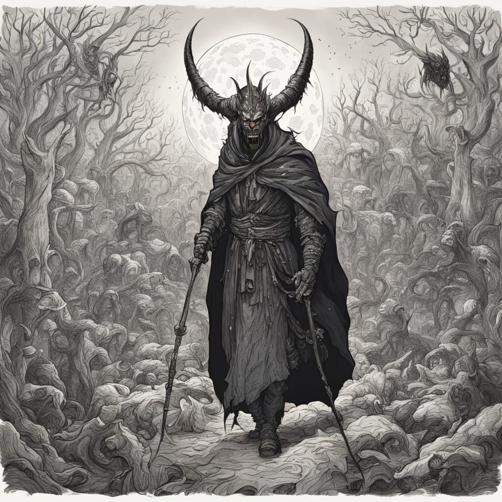 Ethereal Night Demon in Darkened Landscape