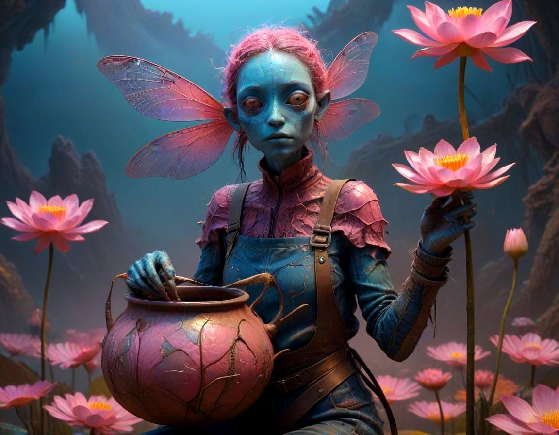 Cyberpunk Hybrid Goddess in Fractal Bloom