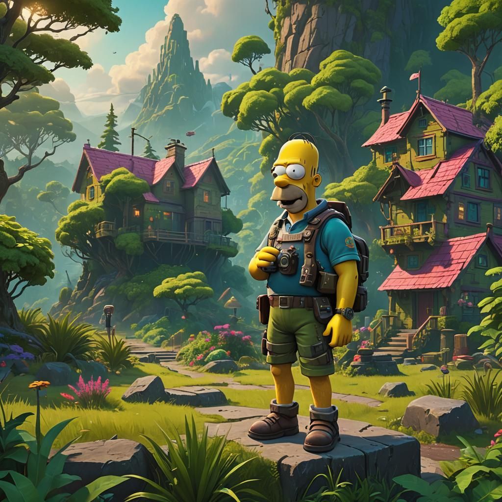 Homer Simpson in Fortnite Armor, Fantasy Art