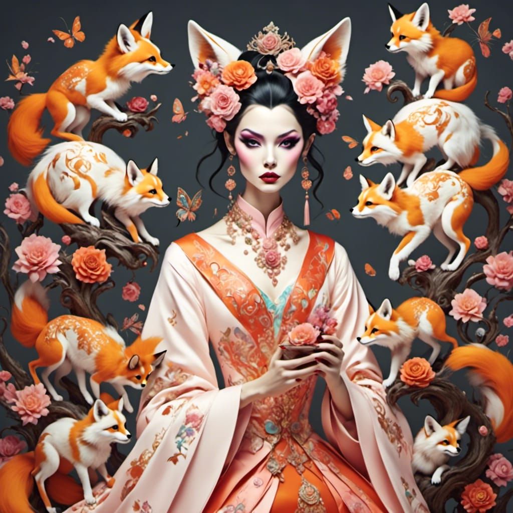 Stylized Kitsune Girl in Unique Aesthetic
