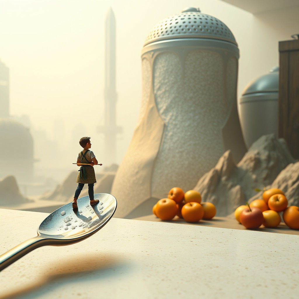 Miniature Person in Giant Kitchen, Fantastical Concept Art