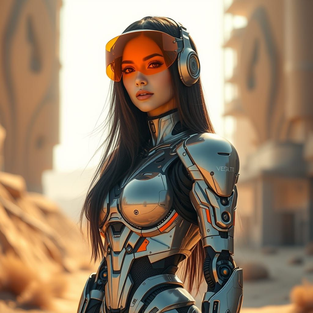 Cyberpunk Goddess in Metallic Armor