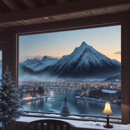 Arctic Town Surrounded by Mountains: Digital Art